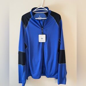 Elevate Men's Blue and Black Zip Up Sweater